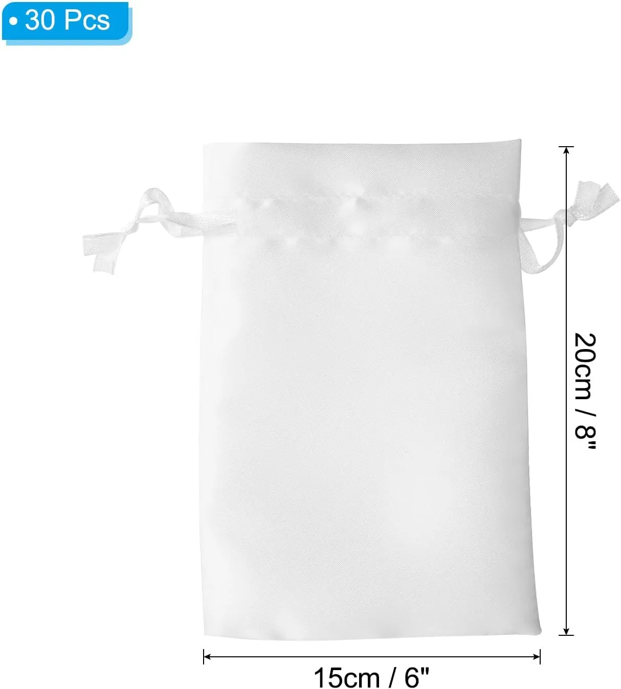 Patikil Satin Bags with Drawstring, 30 Pack 6x8 Inch Wedding Favor Mini Gift Packaging Bags for Birthday Christmas Jewelry Party, White