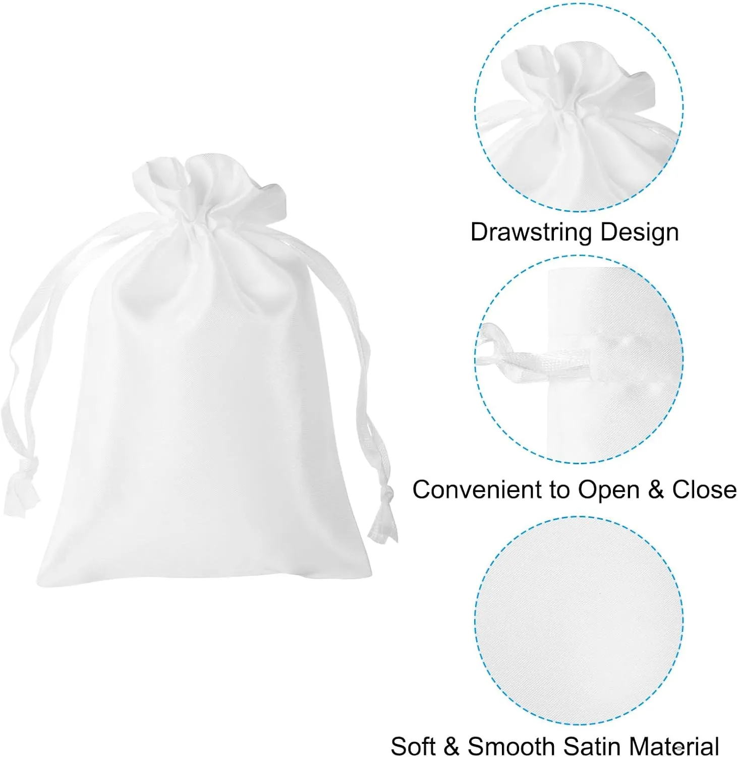 Patikil Satin Bags with Drawstring, 30 Pack 6x8 Inch Wedding Favor Mini Gift Packaging Bags for Birthday Christmas Jewelry Party, White
