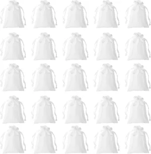 Patikil Satin Bags with Drawstring, 30 Pack 6x8 Inch Wedding Favor Mini Gift Packaging Bags for Birthday Christmas Jewelry Party, White
