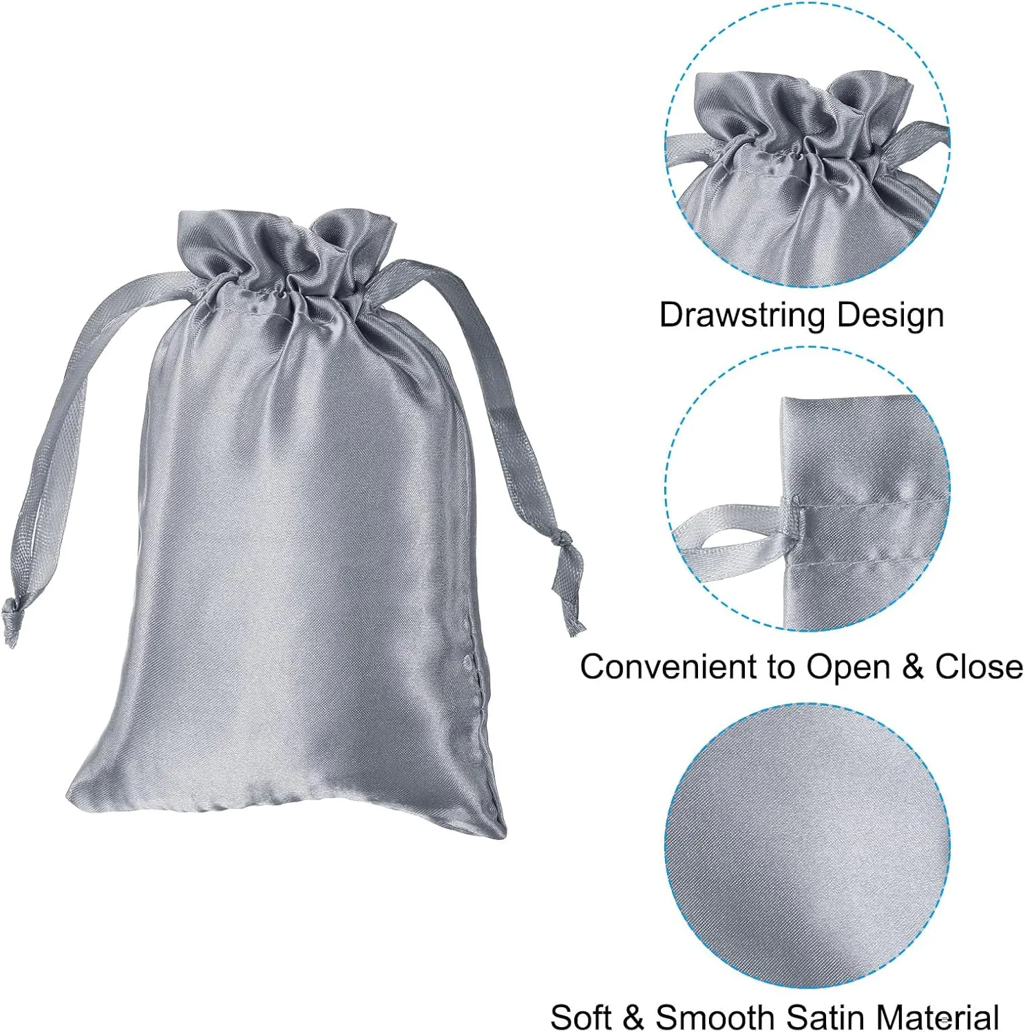 PATIKIL Satin Drawstring Bags, 50 Pack 4x6 Inch Wedding Favor Mini Gift Packaging for Birthday Christmas Jewelry Party, Grey