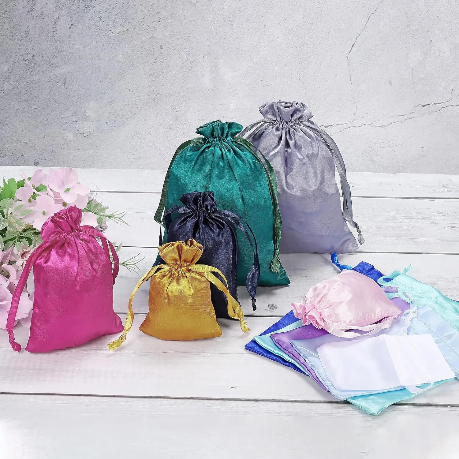 PATIKIL Satin Drawstring Bags, 50 Pack 4x6 Inch Wedding Favor Mini Gift Packaging for Birthday Christmas Jewelry Party, Grey