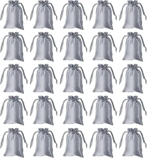 PATIKIL Satin Drawstring Bags, 50 Pack 4x6 Inch Wedding Favor Mini Gift Packaging for Birthday Christmas Jewelry Party, Grey