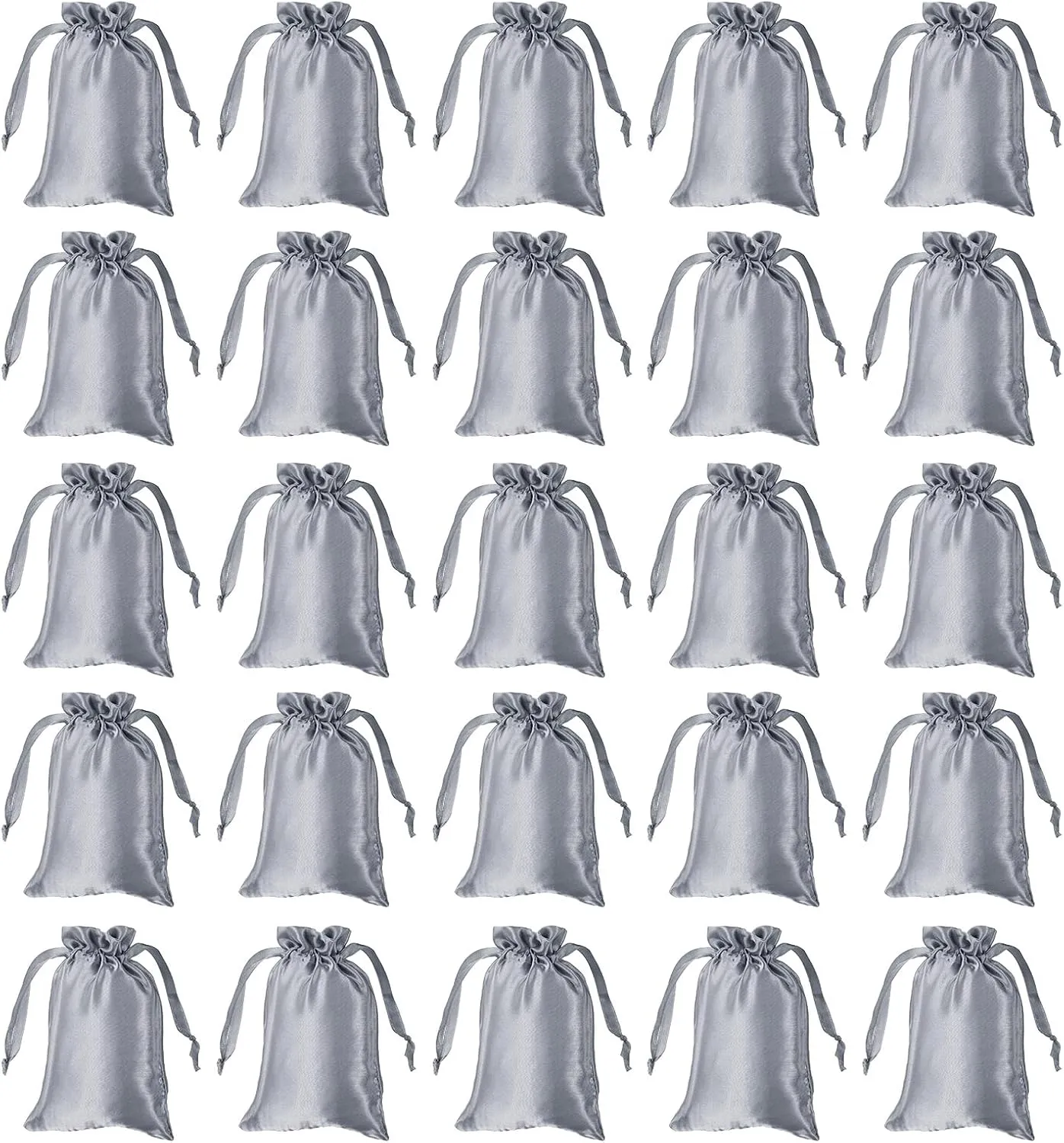 PATIKIL Satin Drawstring Bags, 50 Pack 4x6 Inch Wedding Favor Mini Gift Packaging for Birthday Christmas Jewelry Party, Grey