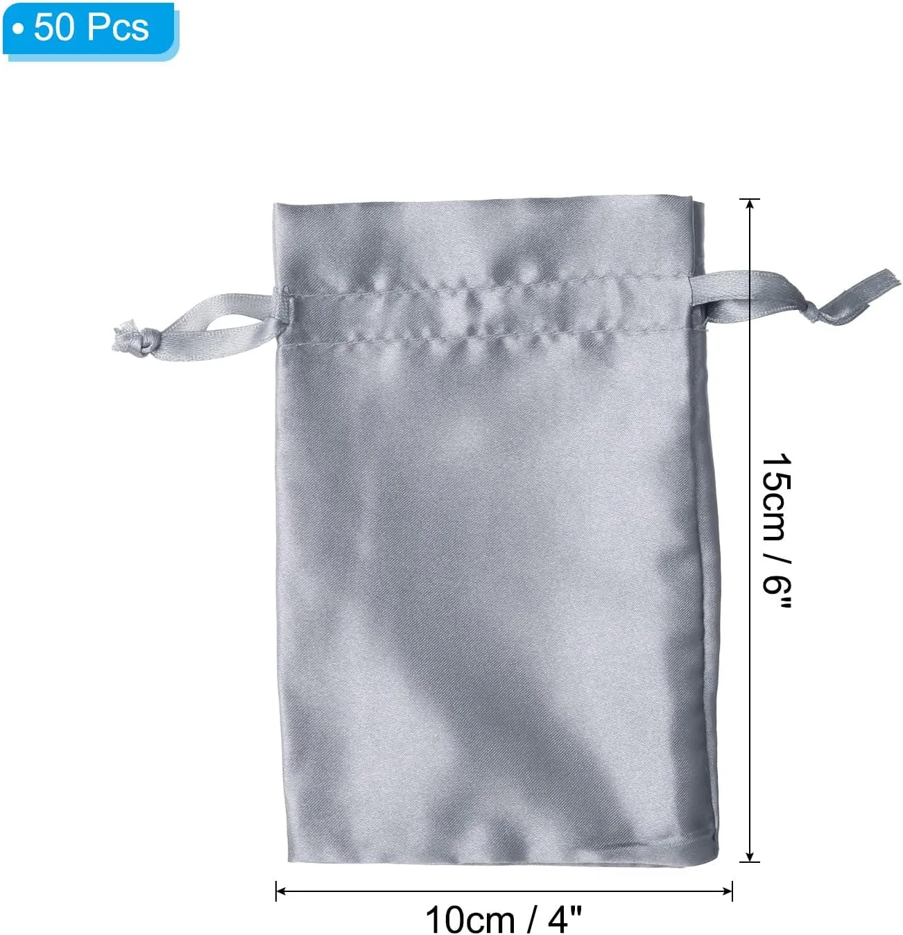 PATIKIL Satin Drawstring Bags, 50 Pack 4x6 Inch Wedding Favor Mini Gift Packaging for Birthday Christmas Jewelry Party, Grey