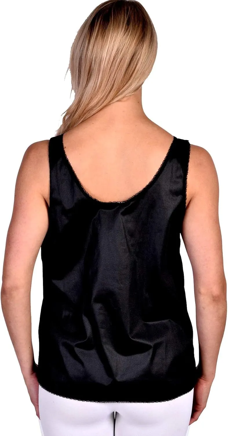Patricia Lingerie Women's Soft Silky Satin Under Blouse Sleeveless Camisole with V-Neck Floral Lace Trim and Wide Straps