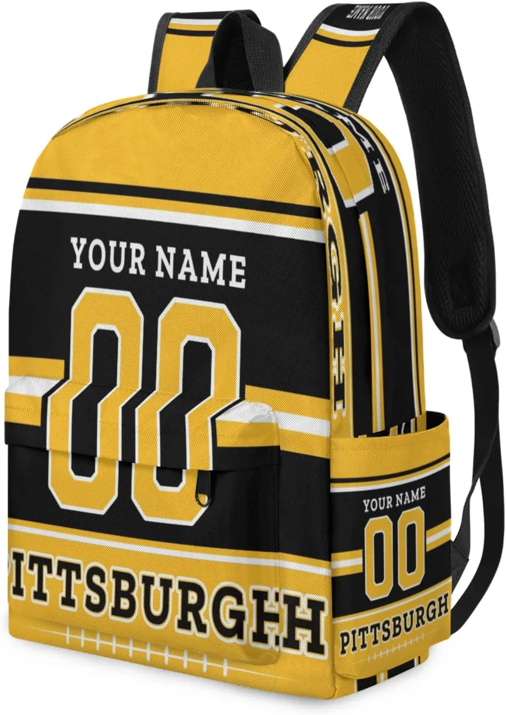 Personalized American Football Backpack Bags with Name, Rugby Custom Large Capacity Waterproof Shoulder Bags, Casual Daypack, Pittsburgh