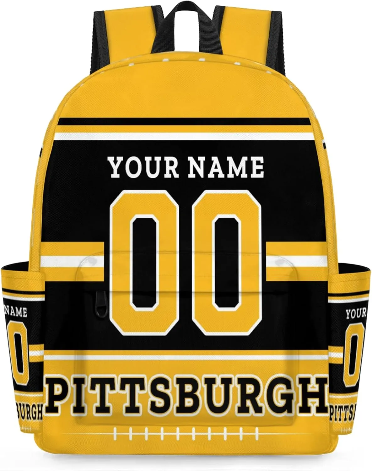 Personalized American Football Backpack Bags with Name, Rugby Custom Large Capacity Waterproof Shoulder Bags, Casual Daypack, Pittsburgh