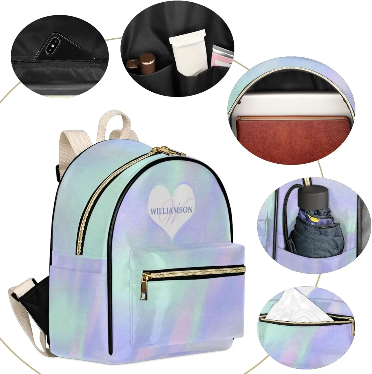 Personalized with Name Small Leather Backpack for Women,Back Pack Purses Mini Ladies Shoulder Bags Casual Daily Travel Small Diaper Bag Fashion Custom Gift Backpacks,Gradient Blue