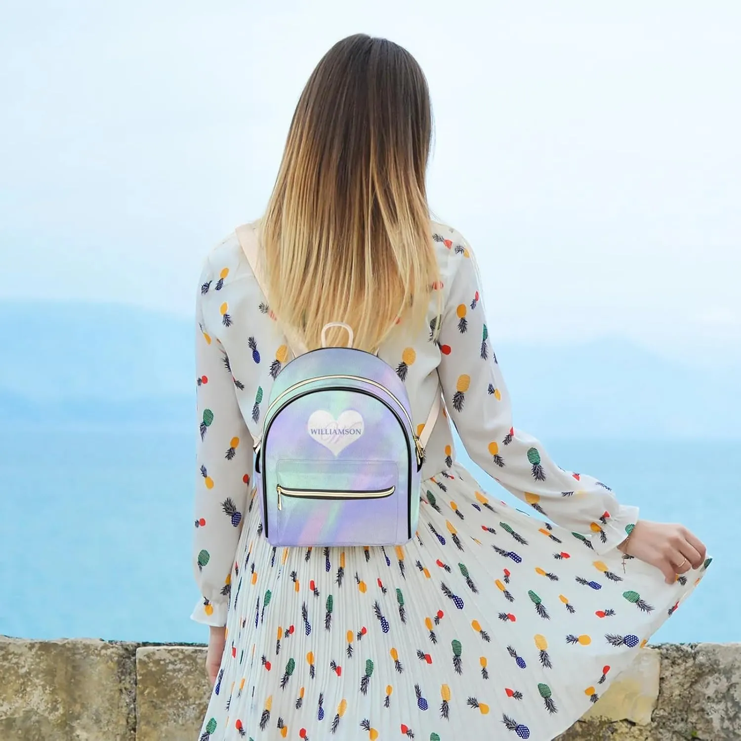 Personalized with Name Small Leather Backpack for Women,Back Pack Purses Mini Ladies Shoulder Bags Casual Daily Travel Small Diaper Bag Fashion Custom Gift Backpacks,Gradient Blue