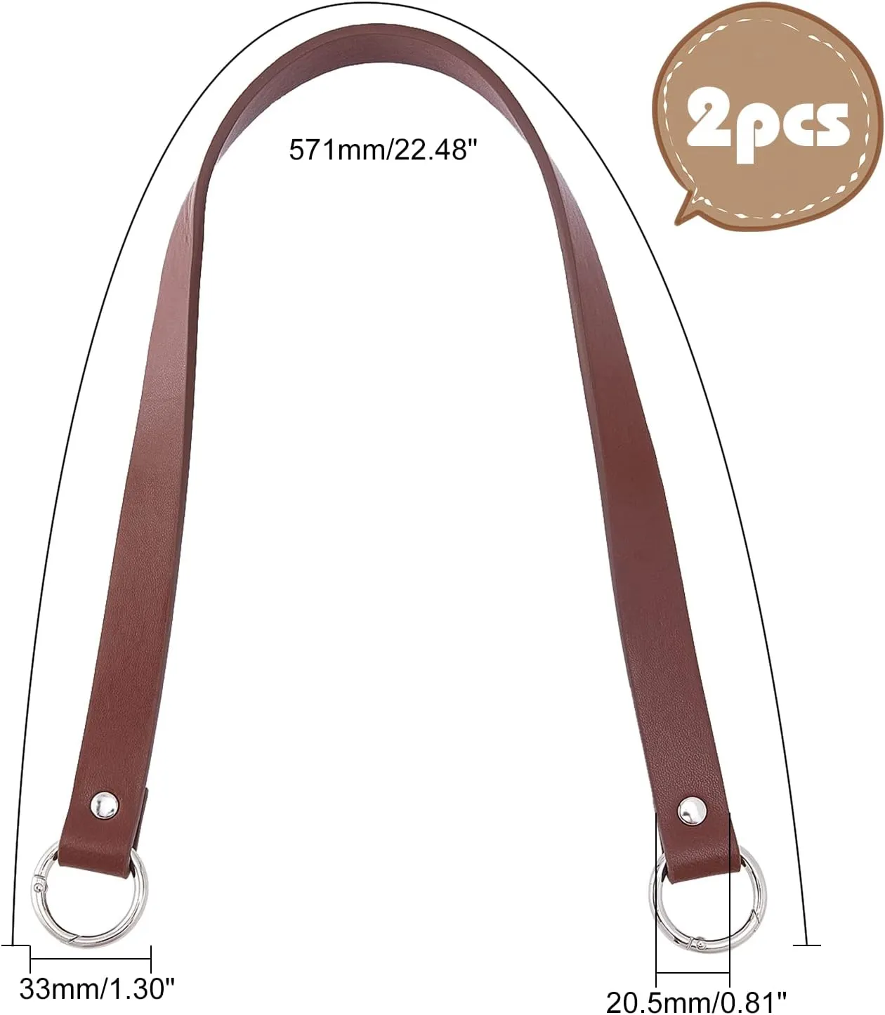 PH PandaHall 2pcs Leather Purse Strap, 22.4" Shoulder Bag Strap Replacement Short Handbag Bag Strap with Platinum Gate Ring for DIY Handbag Bucket Bag Tote Purse Repair, 0.8" Wide, Brown