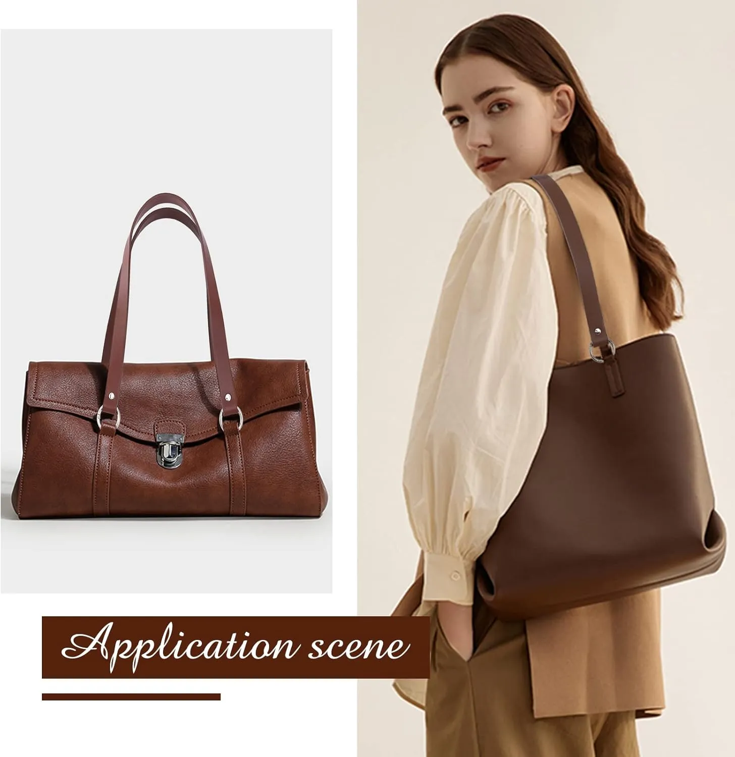 PH PandaHall 2pcs Leather Purse Strap, 22.4" Shoulder Bag Strap Replacement Short Handbag Bag Strap with Platinum Gate Ring for DIY Handbag Bucket Bag Tote Purse Repair, 0.8" Wide, Brown