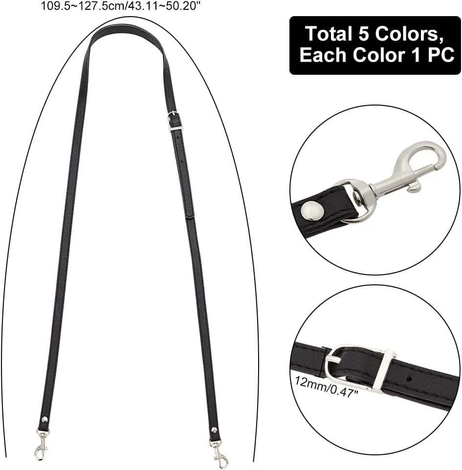 PH PandaHall 5 Colors Adjustable Leather Bag Straps, 43~50 Inch Cross Body Strap for Purse Replacement Purse Strap Handle Handbag Straps with Platinum Buckles for Shoulder Bags Crochet Bags