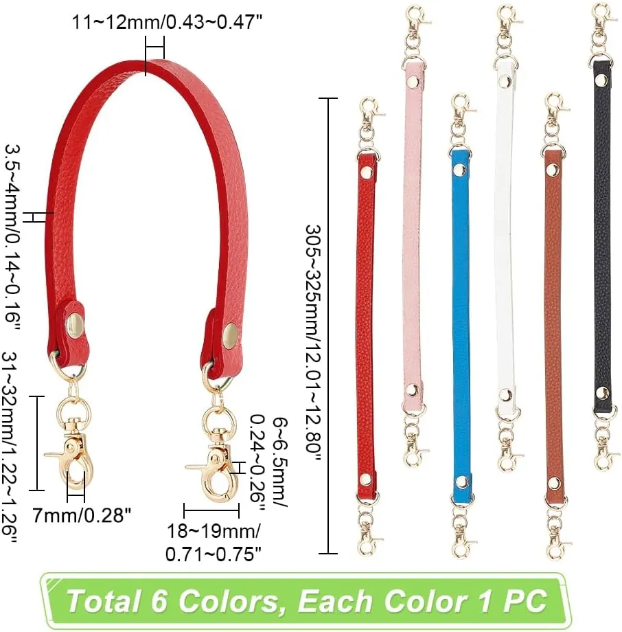 PH PandaHall 6 Colors PU Leather Purse Handle, 12.8 Inch Short Purse Strap Replacement Handbag Handle with Light Gold Swivel Clasps for Handmade Bag Handbag Purse Tote, 6pcs