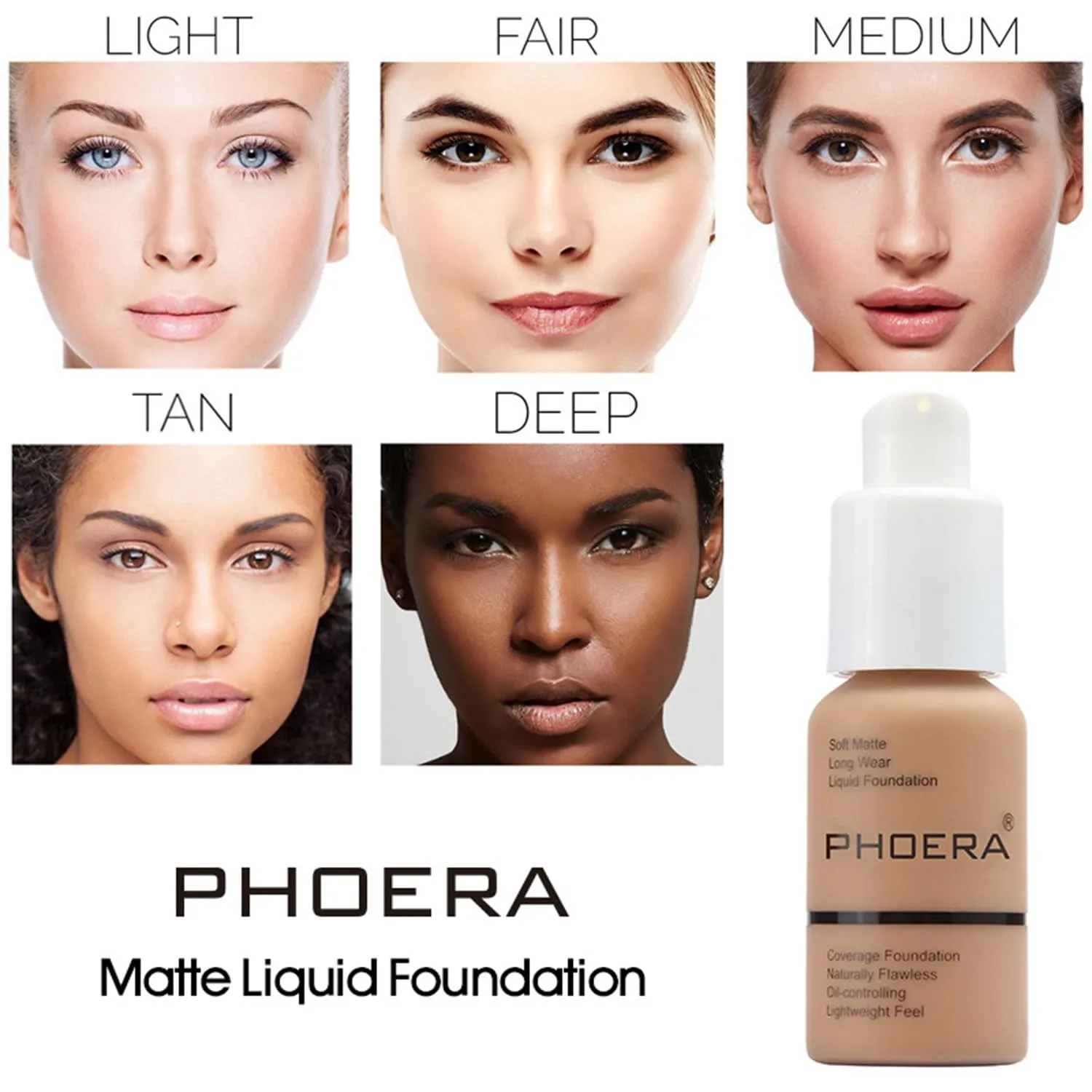 PHOERA Foundation Makeup for Wome Full Coverage Foundation Set,Face Primer Foundation Brush Powder Brush,5 Makeup Sponge,30ml PHOERA 24HR Matte Oil Control Concealer (2 PCS 101 Porcelain)