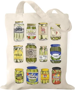 Pickle Jar Canvas Tote Bag Funny Aesthetic Vintage Bag For Women Utility Novelty Reusable Shopping Bags Pickles Gift