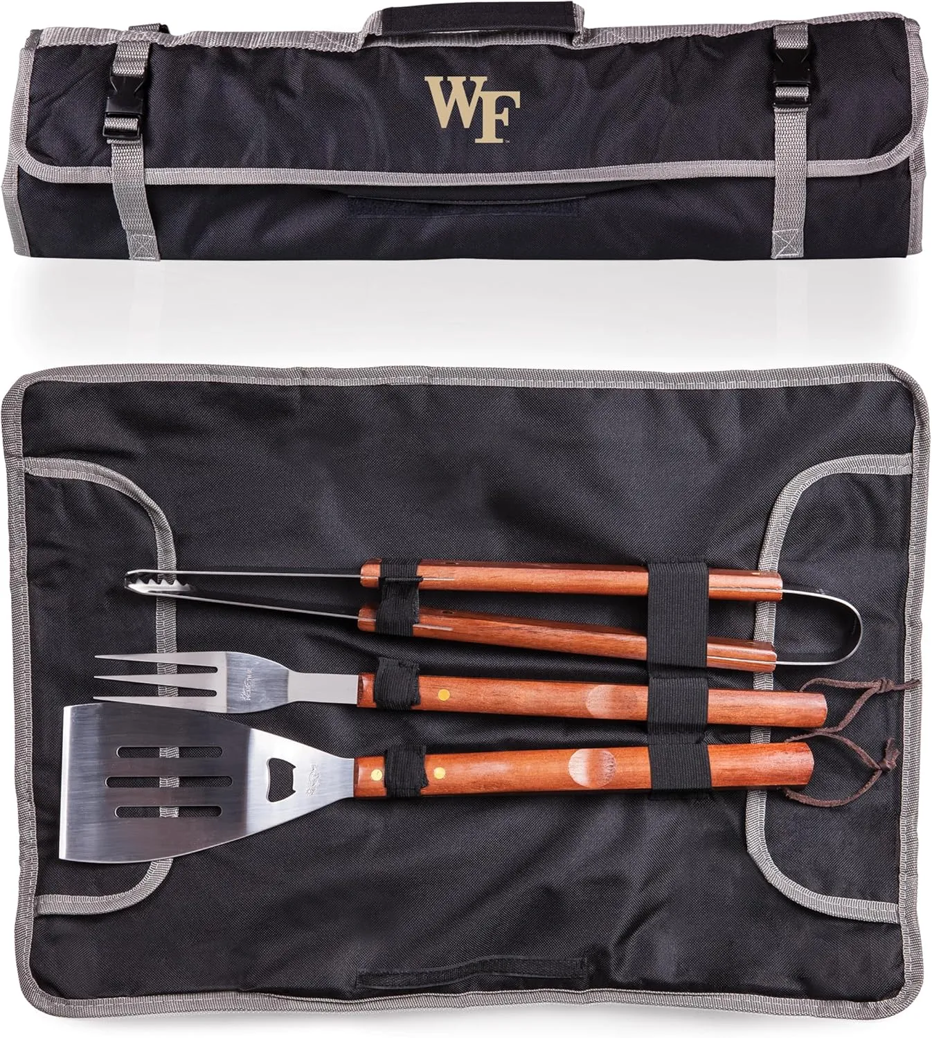 PICNIC TIME NCAA Texas Christian Horned Frogs 3-Piece BBQ Tote, Black With Gray Accents