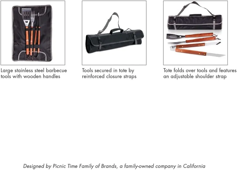 PICNIC TIME NCAA Texas Christian Horned Frogs 3-Piece BBQ Tote, Black With Gray Accents