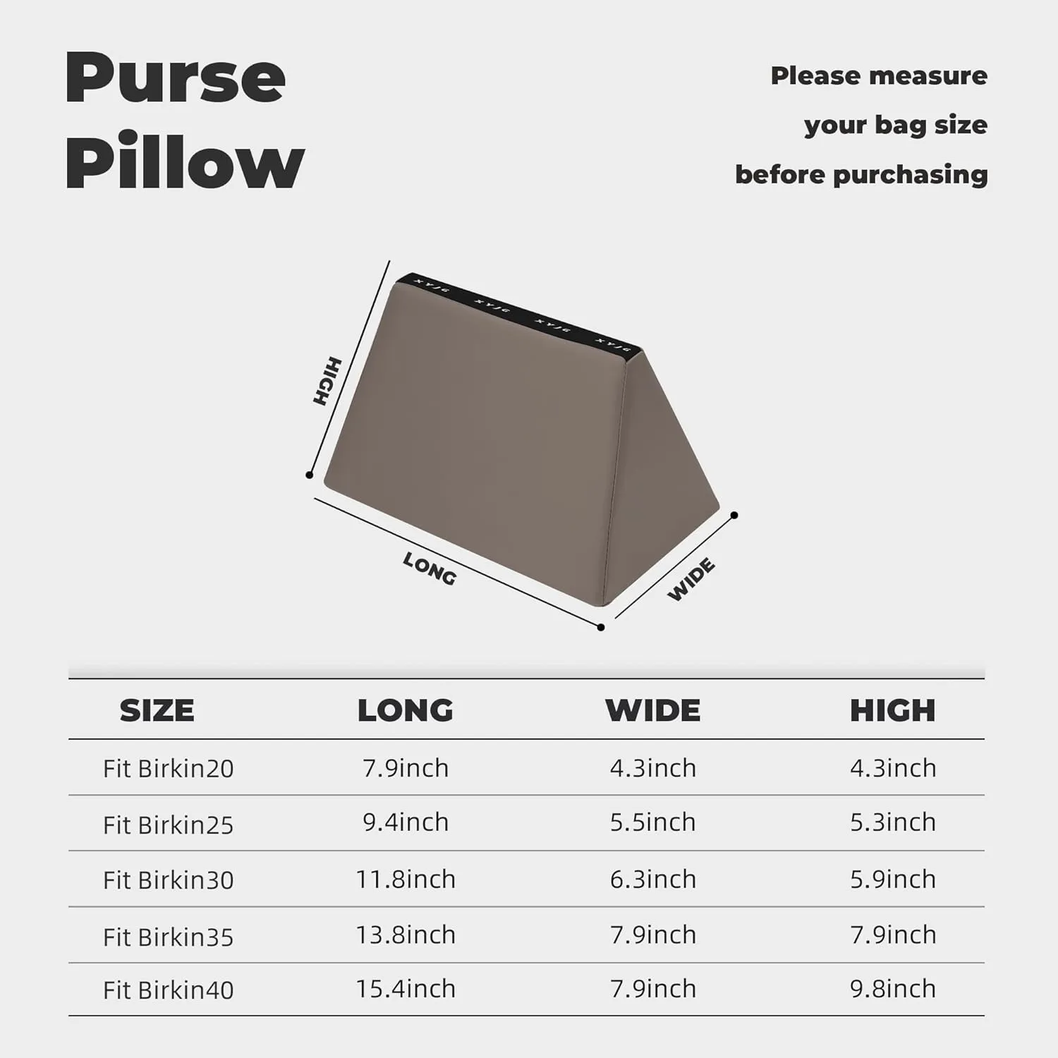 Pillow Luxury Bag Shaper Silky Smooth Insert for Handbagsfit Birkin 20/25/30/35/40 Bags, Keep Bag Shape(Brikin 25,Etoupe grey)