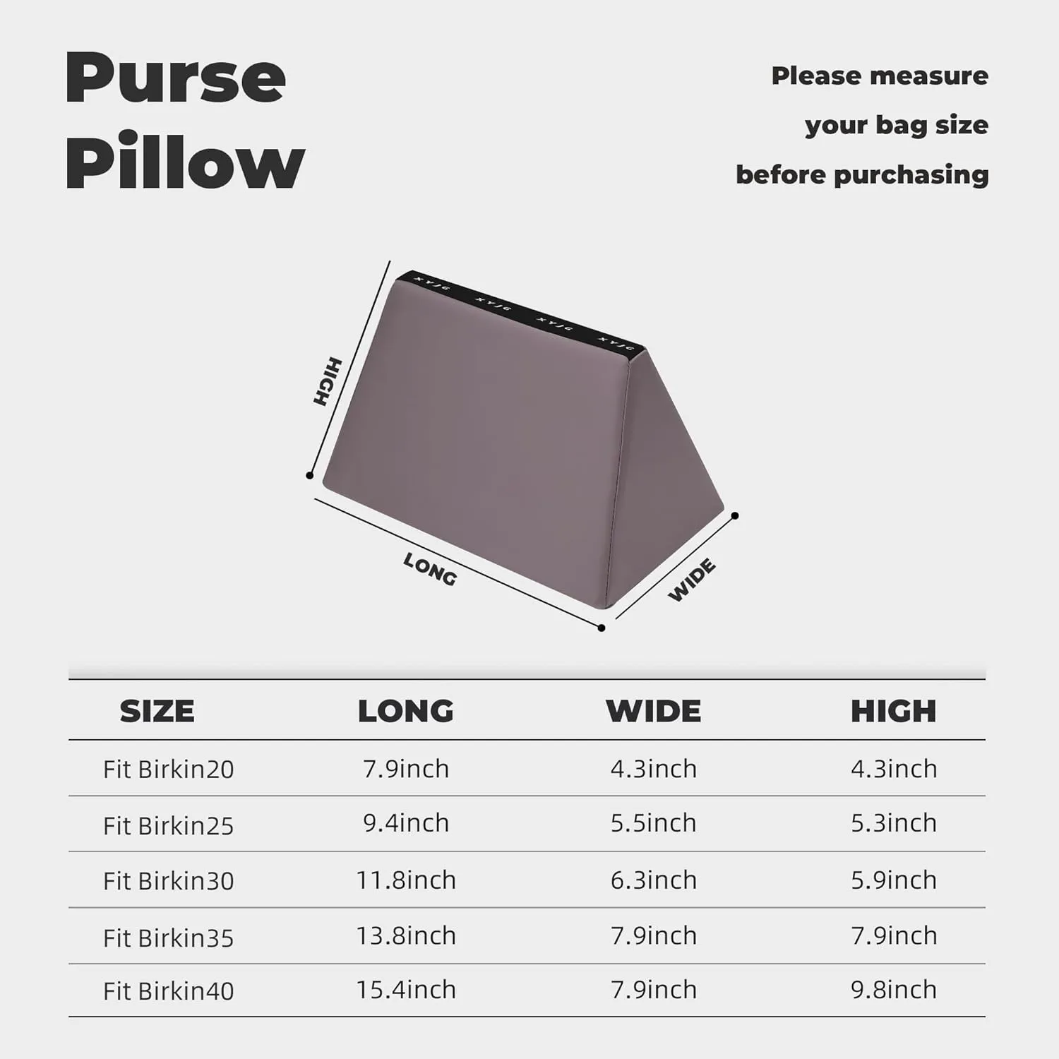 Pillow Luxury Bag Shaper Silky Smooth Insert for Handbagsfit Birkin 20/25/30/35/40 Bags, Keep Bag Shape(Brikin 35,Konjac Purple)