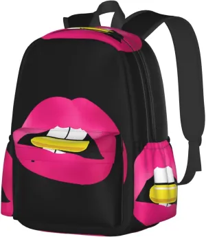 Pink Lips Laptop Backpack Shoulder Bag Laptop Pack Travel Backpacks Commuter Back Pack Casual Daypack Bags With Side Pockets