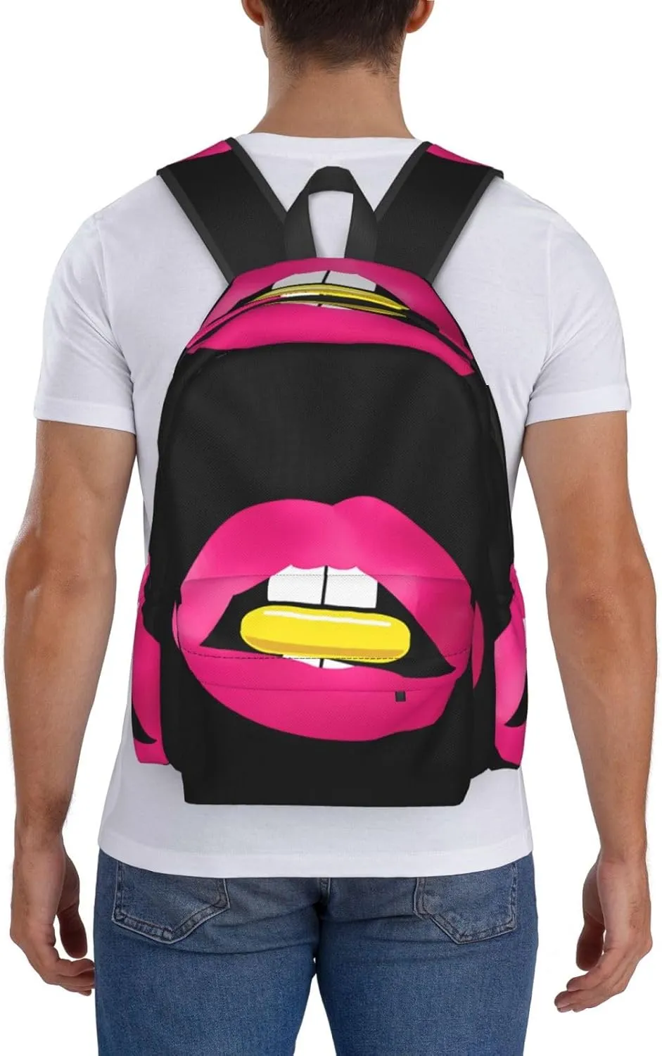 Pink Lips Laptop Backpack Shoulder Bag Laptop Pack Travel Backpacks Commuter Back Pack Casual Daypack Bags With Side Pockets