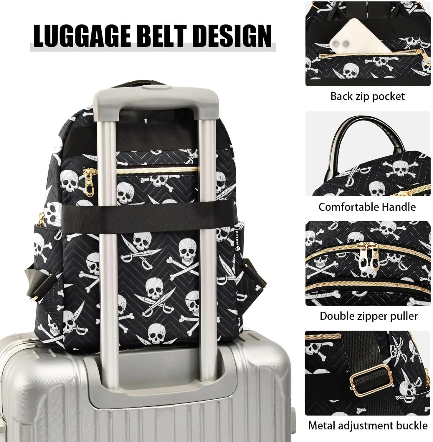 Pirate Skull Quilted Backpack Purse for Women Fashion Small Backpack Shoulder Bag Travel Casual Daypack