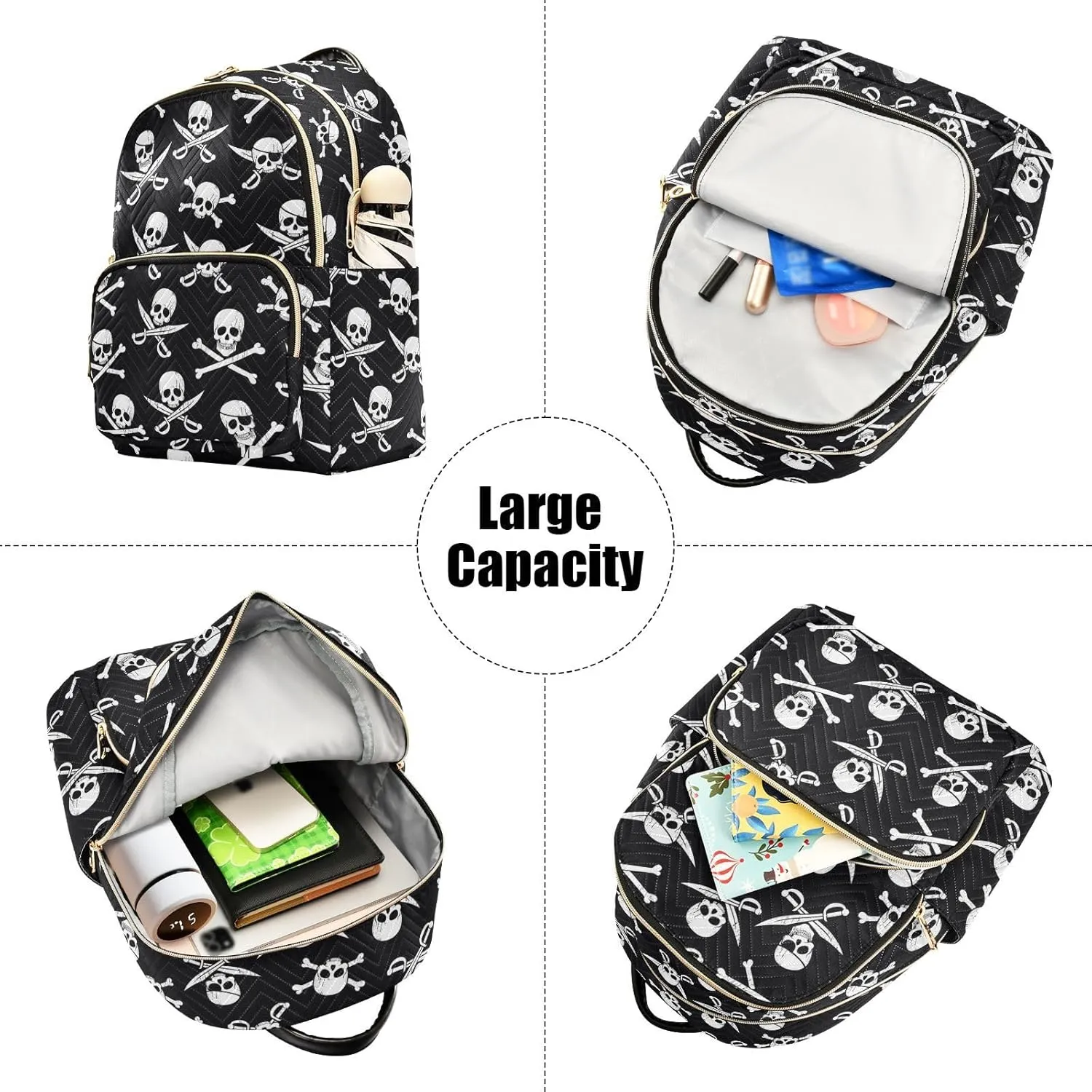 Pirate Skull Quilted Backpack Purse for Women Fashion Small Backpack Shoulder Bag Travel Casual Daypack