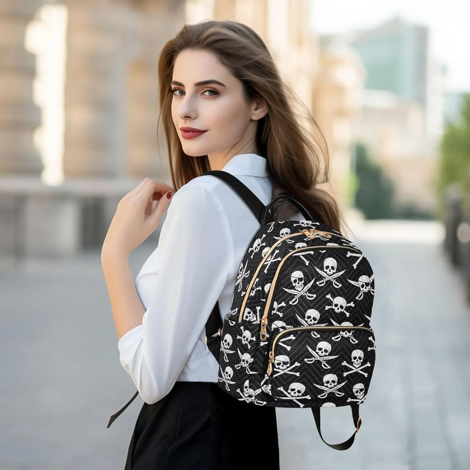 Pirate Skull Quilted Backpack Purse for Women Fashion Small Backpack Shoulder Bag Travel Casual Daypack