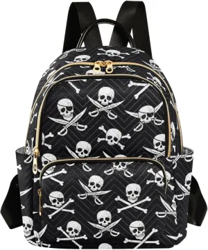 Pirate Skull Quilted Backpack Purse for Women Fashion Small Backpack Shoulder Bag Travel Casual Daypack