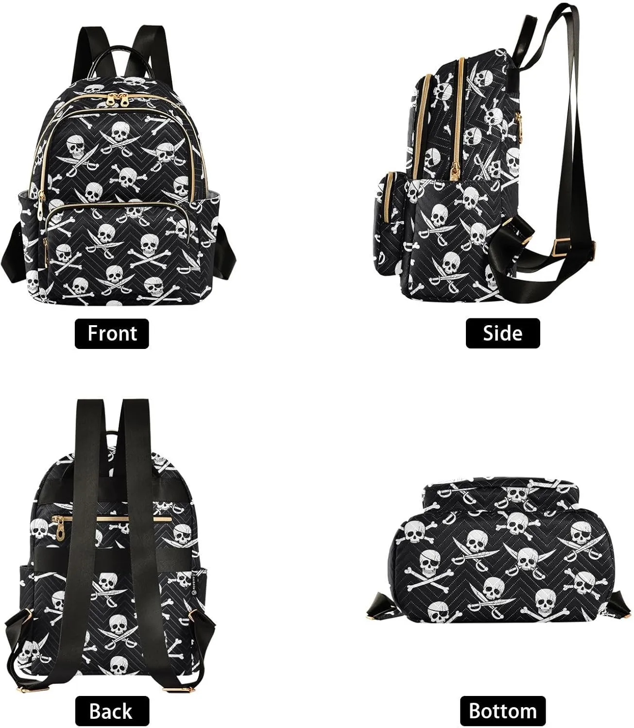 Pirate Skull Quilted Backpack Purse for Women Fashion Small Backpack Shoulder Bag Travel Casual Daypack