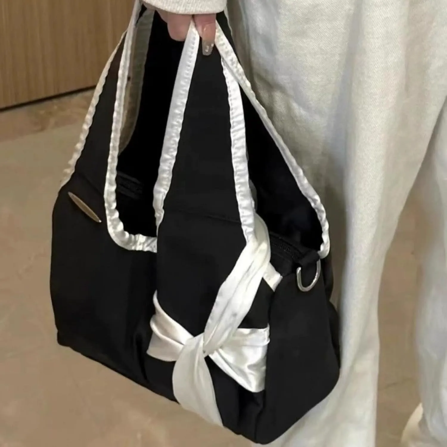 Pokn Cute BowTote Bag Kwaii Shoulder Bags Aesthetic Satin Handmade Purse Y2K Butterfly Shoujo Totebags