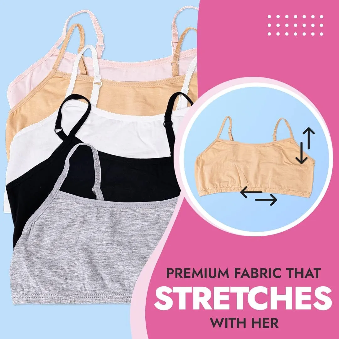 Popular Cotton Girls Training Bra - Crop Cami Training Bras for Girls with Adjustable Straps. Cotton Bra Pack.