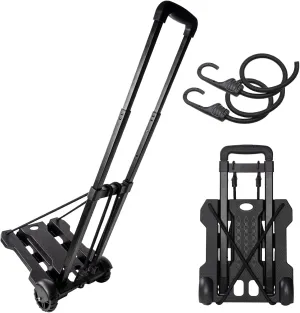Portable Folding Luggage Cart for Travel and Office Use - Heavy Duty Hand Truck for Backpacks, Moving, and Shopping with 2 Elastic Straps