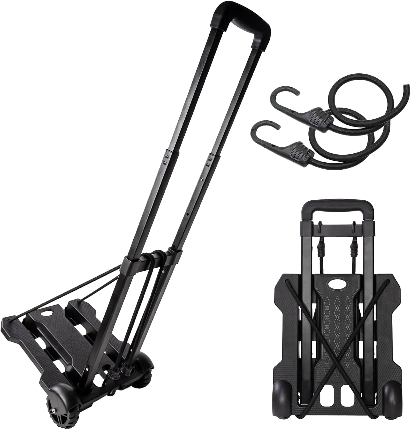 Portable Folding Luggage Cart for Travel and Office Use - Heavy Duty Hand Truck for Backpacks, Moving, and Shopping with 2 Elastic Straps