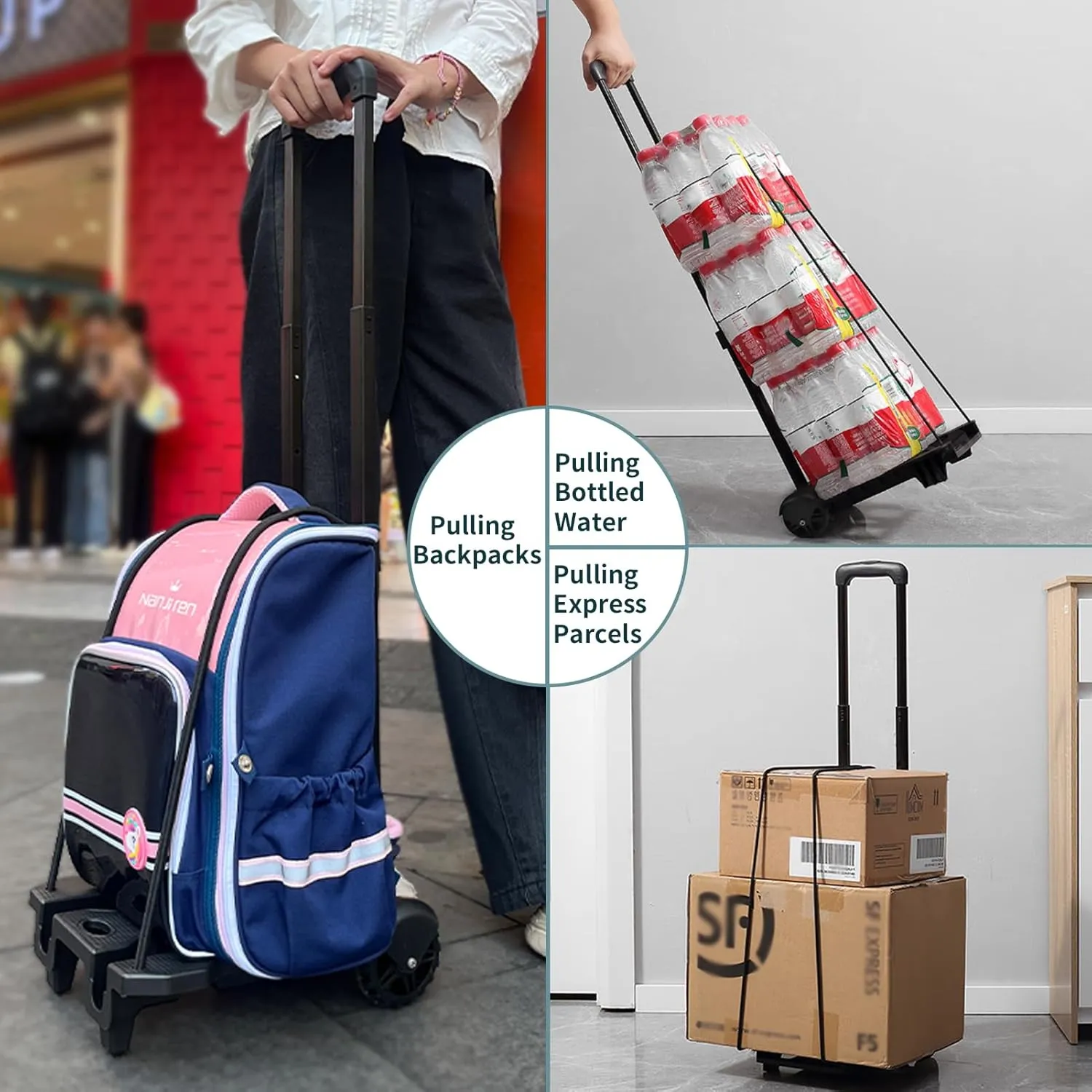 Portable Folding Luggage Cart for Travel and Office Use - Heavy Duty Hand Truck for Backpacks, Moving, and Shopping with 2 Elastic Straps