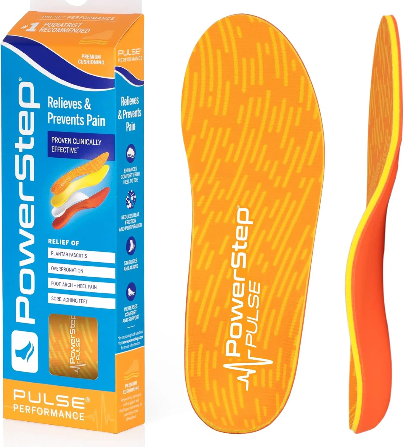 PowerStep Insoles, Pulse Performance, Running Shoe Pain Relief Insert, Athletic Arch Support Orthotic for Women and Men - Made in The USA (M 11-11.5)