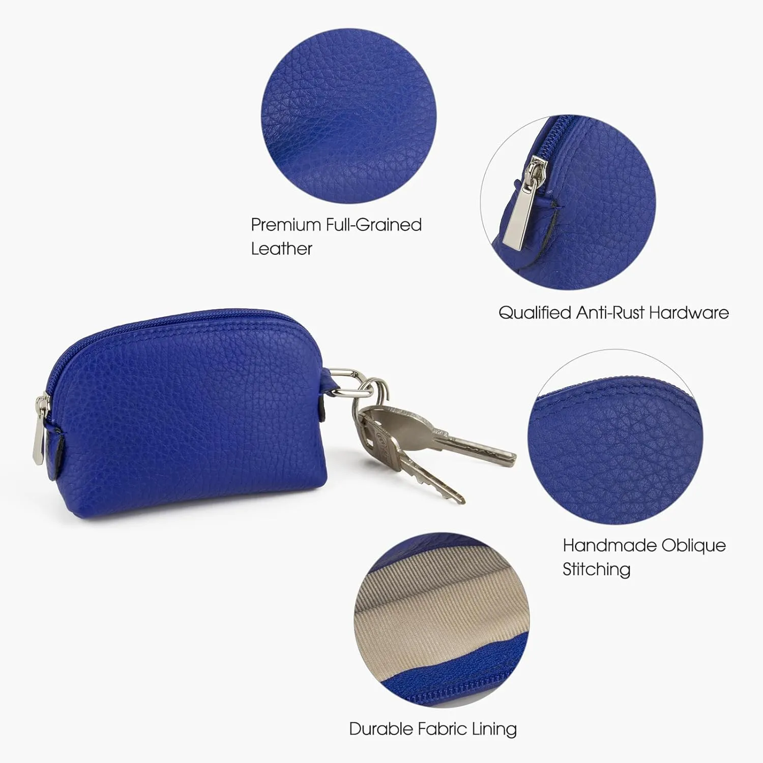 Premium Full-Grain Leather Portable Coin Purse for Women, Fashionable Cute Small Wallets Woman (Electric Blue)