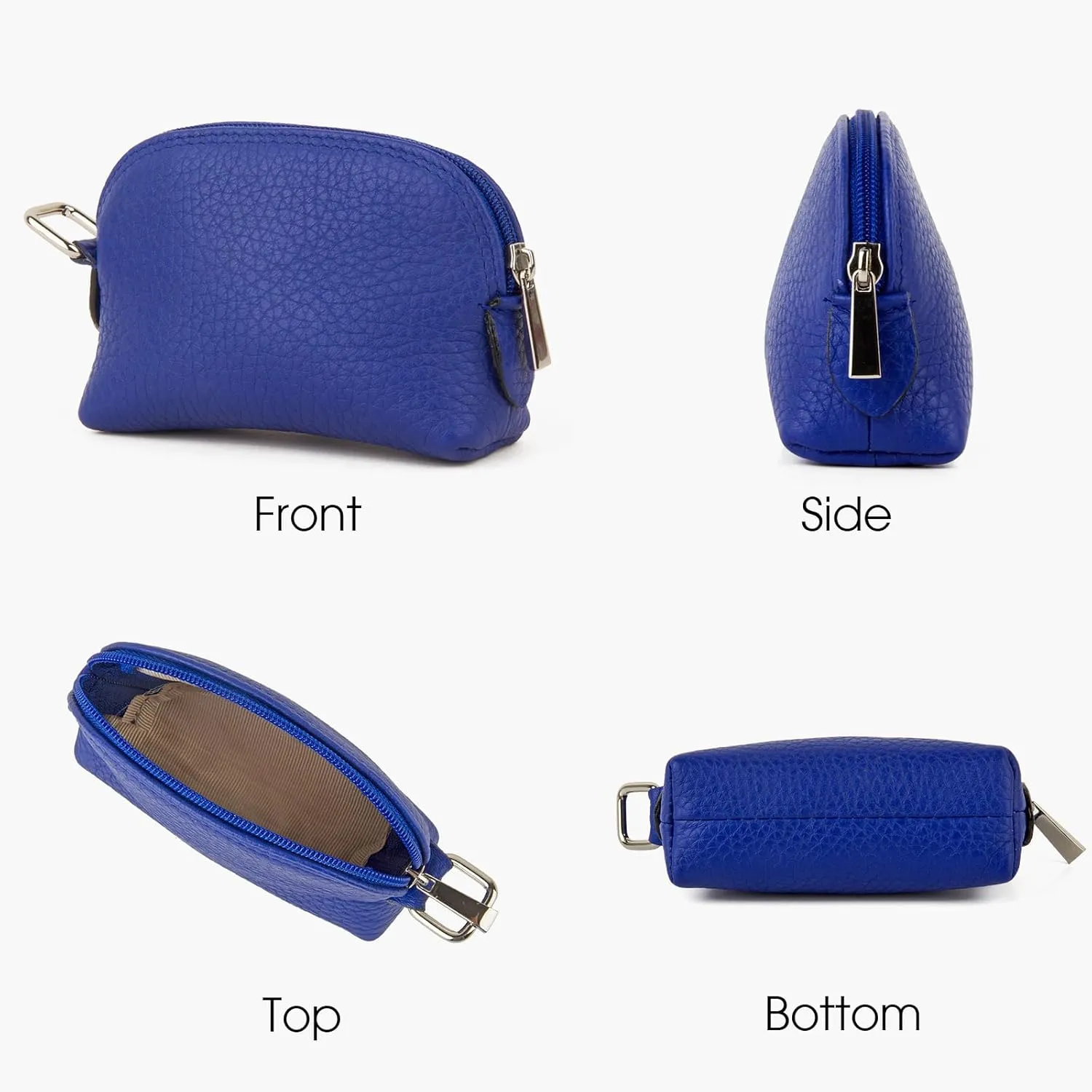 Premium Full-Grain Leather Portable Coin Purse for Women, Fashionable Cute Small Wallets Woman (Electric Blue)