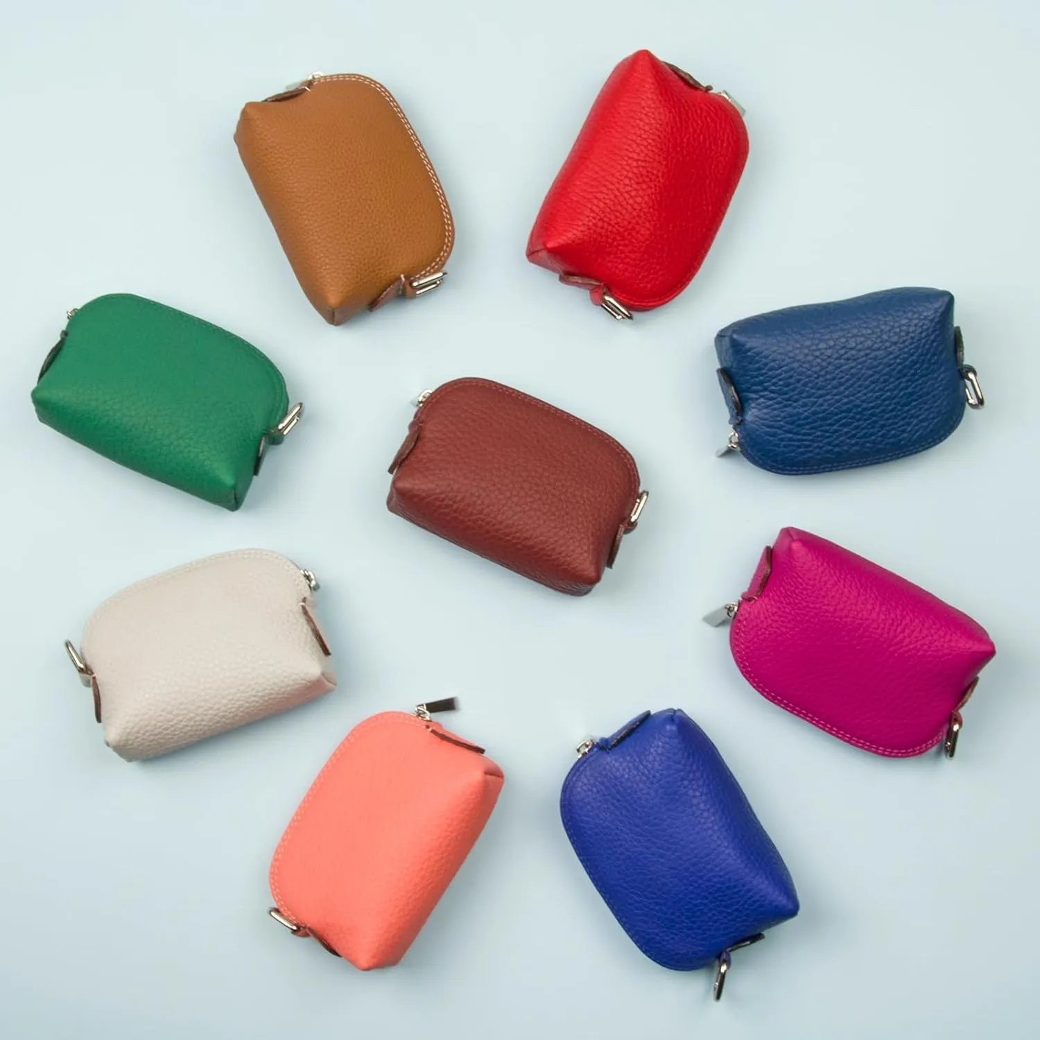 Premium Full-Grain Leather Portable Coin Purse for Women, Fashionable Cute Small Wallets Woman (Electric Blue)