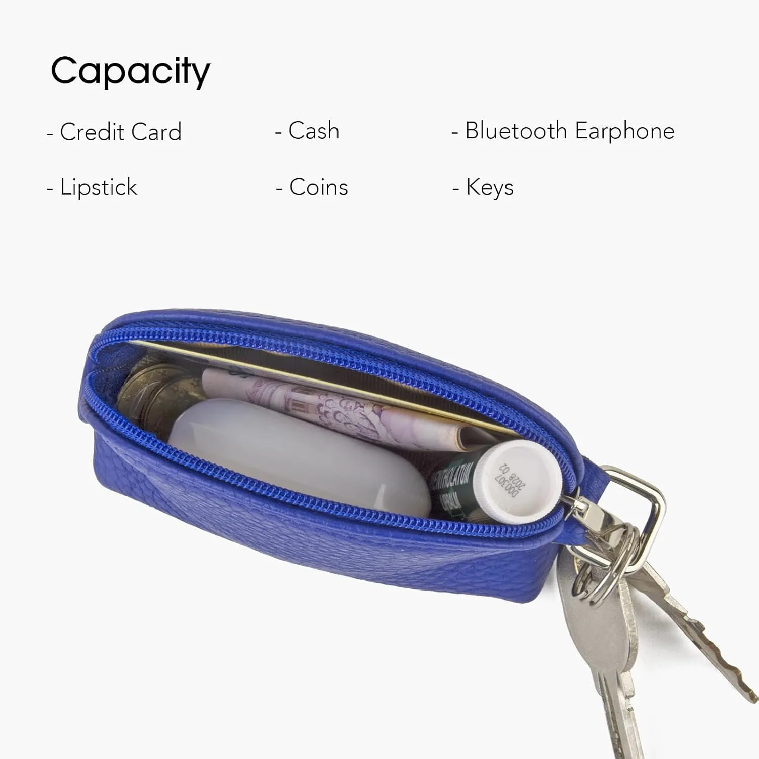Premium Full-Grain Leather Portable Coin Purse for Women, Fashionable Cute Small Wallets Woman (Electric Blue)