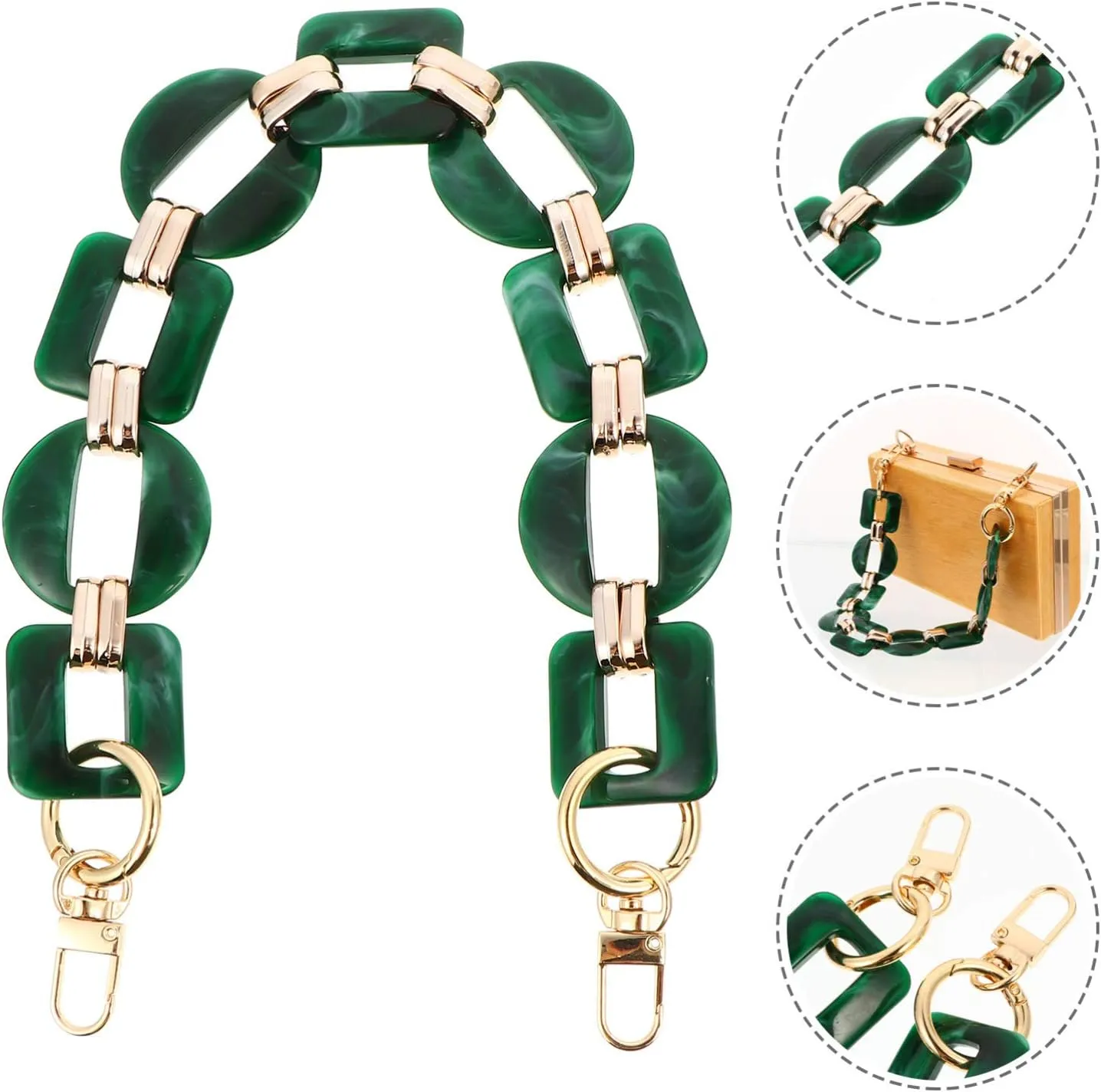 PRETYZOOM Green Resin Handbag Chain Straps Acrylic Purse Chain Strap Replacement Purse Clutches Handles for Purse Handbags DIY Crafts Purse Bags Chain 40cm