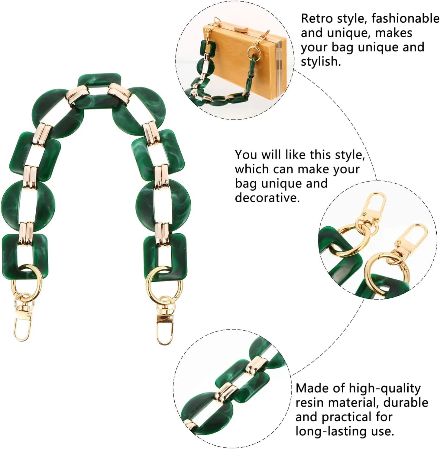 PRETYZOOM Green Resin Handbag Chain Straps Acrylic Purse Chain Strap Replacement Purse Clutches Handles for Purse Handbags DIY Crafts Purse Bags Chain 40cm