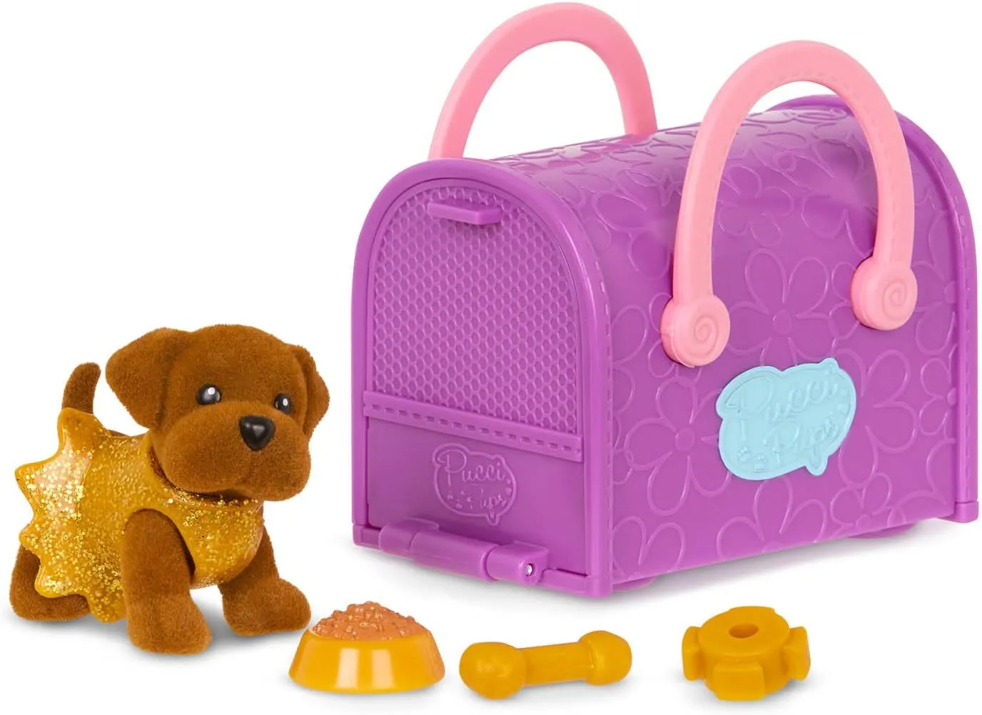 Pucci Pups - Collectible Puppy Set – Chocolate Lab, Maltese, Chihuahua – Carrier Purse – Dog Accessories Included – Toys for Kids 3 