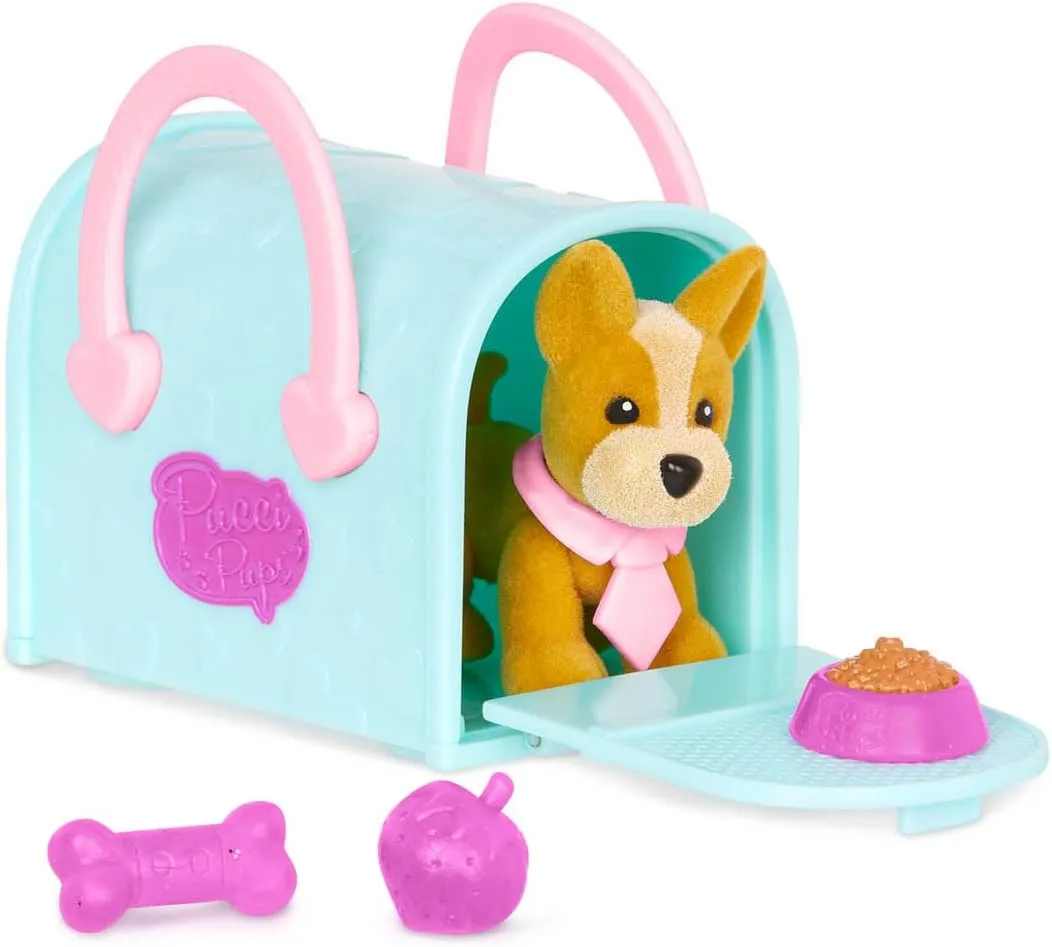 Pucci Pups - Collectible Puppy Set – Chocolate Lab, Maltese, Chihuahua – Carrier Purse – Dog Accessories Included – Toys for Kids 3 