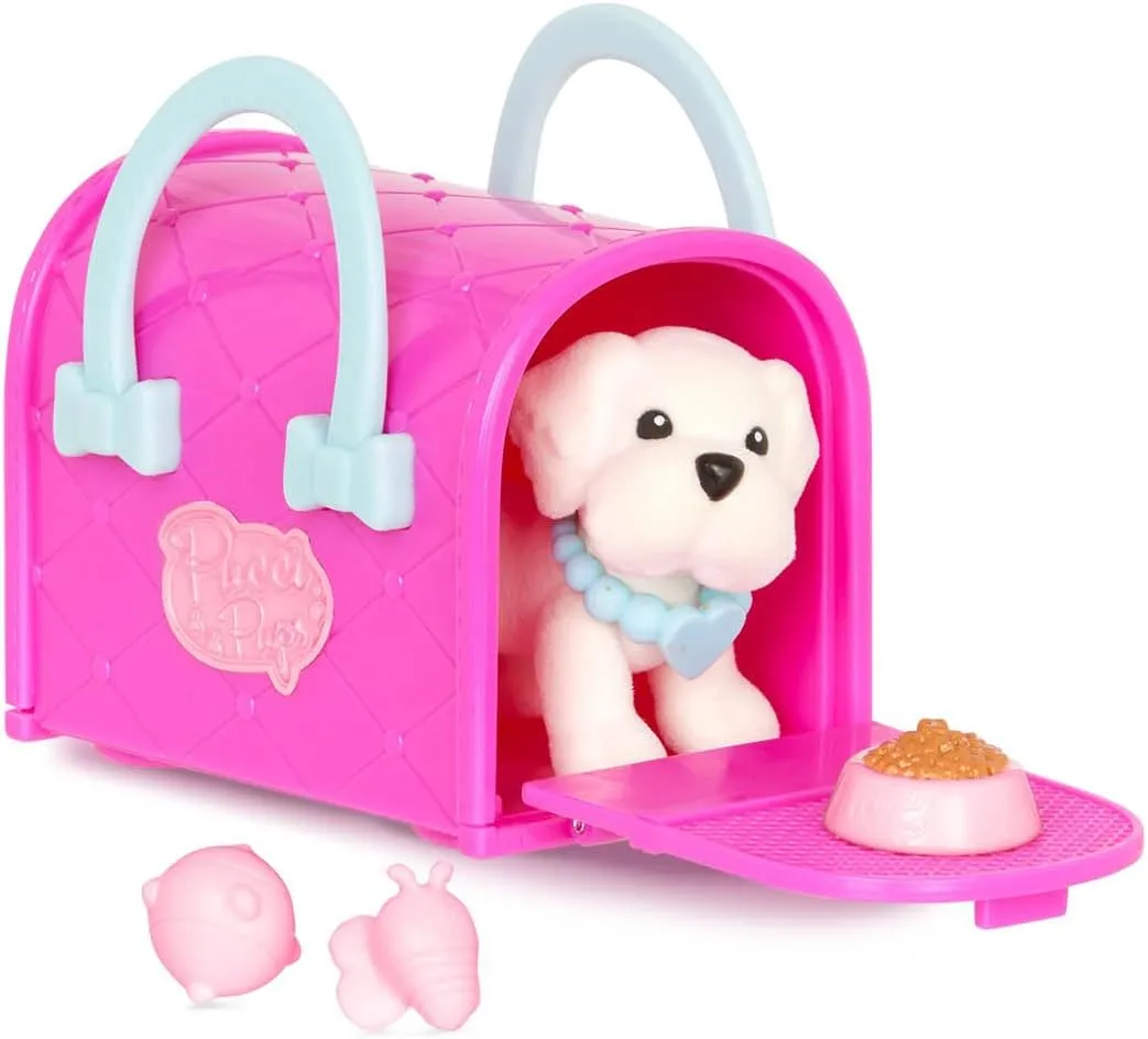 Pucci Pups - Collectible Puppy Set – Chocolate Lab, Maltese, Chihuahua – Carrier Purse – Dog Accessories Included – Toys for Kids 3 