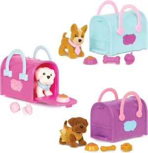 Pucci Pups - Collectible Puppy Set – Chocolate Lab, Maltese, Chihuahua – Carrier Purse – Dog Accessories Included – Toys for Kids 3 