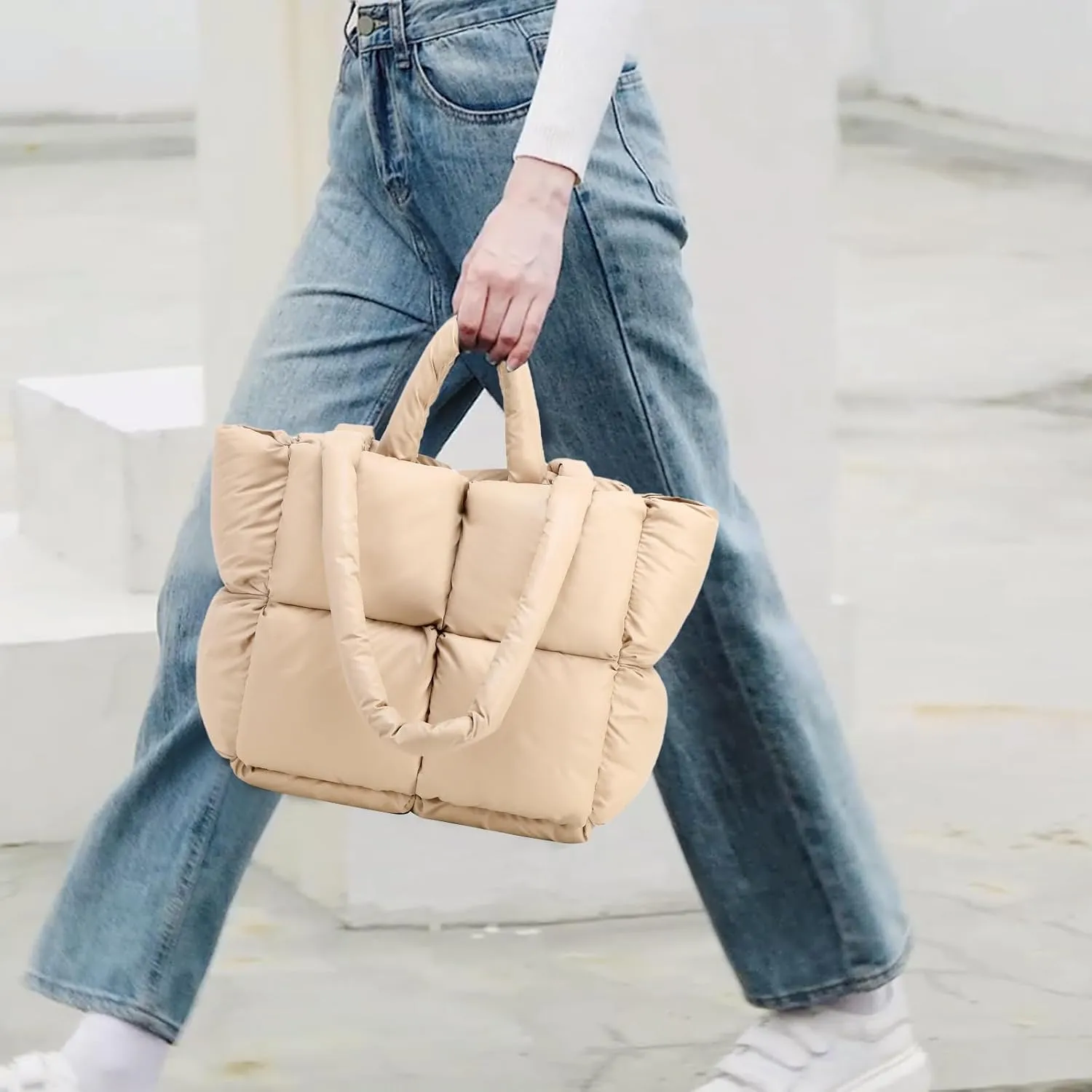 Puffer Tote Bag, Quilted Puffy Purse, Cute Padded Winter Shoulder Bags, Lightweight Down Handbag for Women Work Travel