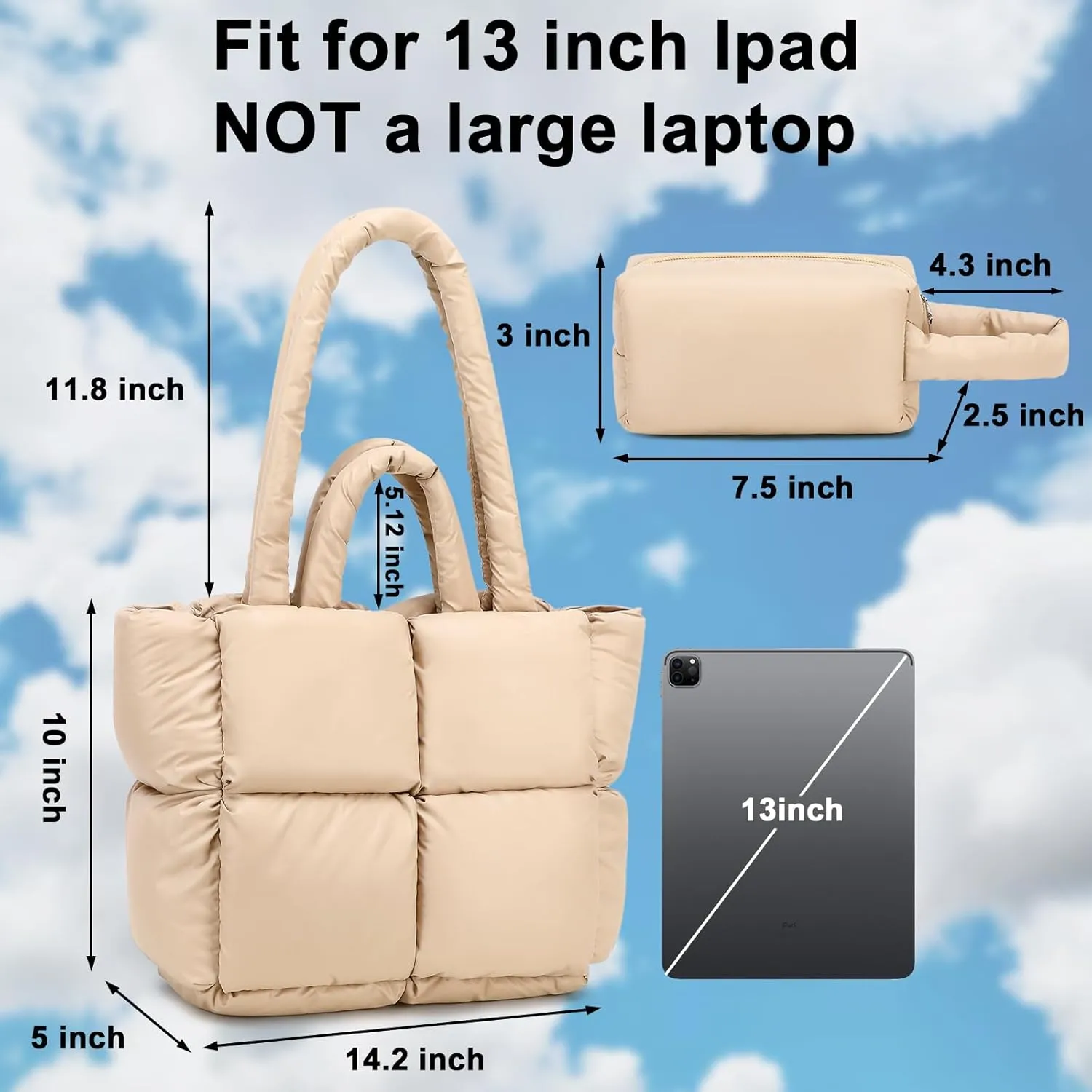 Puffer Tote Bag, Quilted Puffy Purse, Cute Padded Winter Shoulder Bags, Lightweight Down Handbag for Women Work Travel