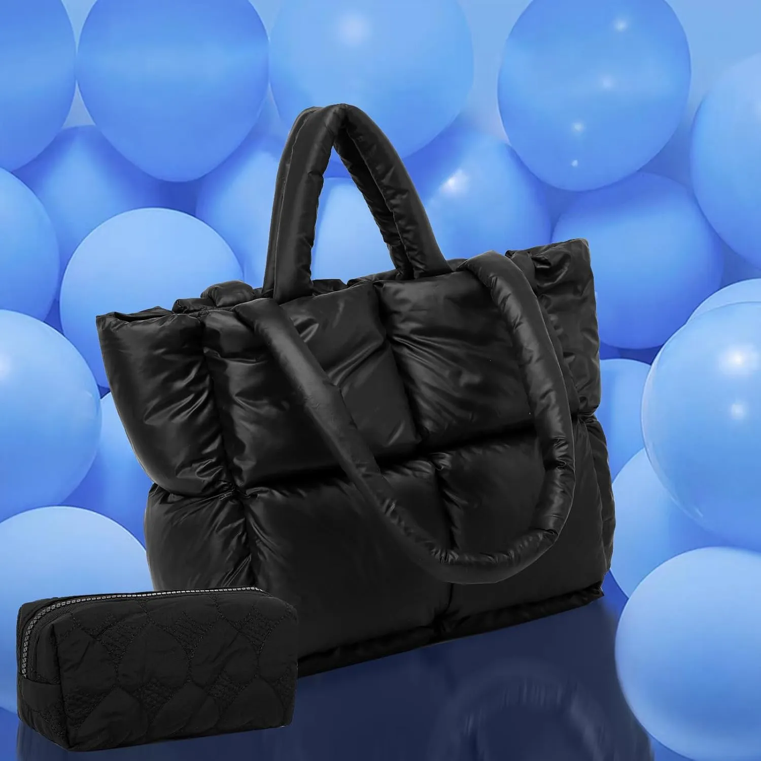Puffer Tote Bag, Quilted Puffy Purse, Cute Padded Winter Shoulder Bags, Lightweight Down Handbag for Women Work Travel
