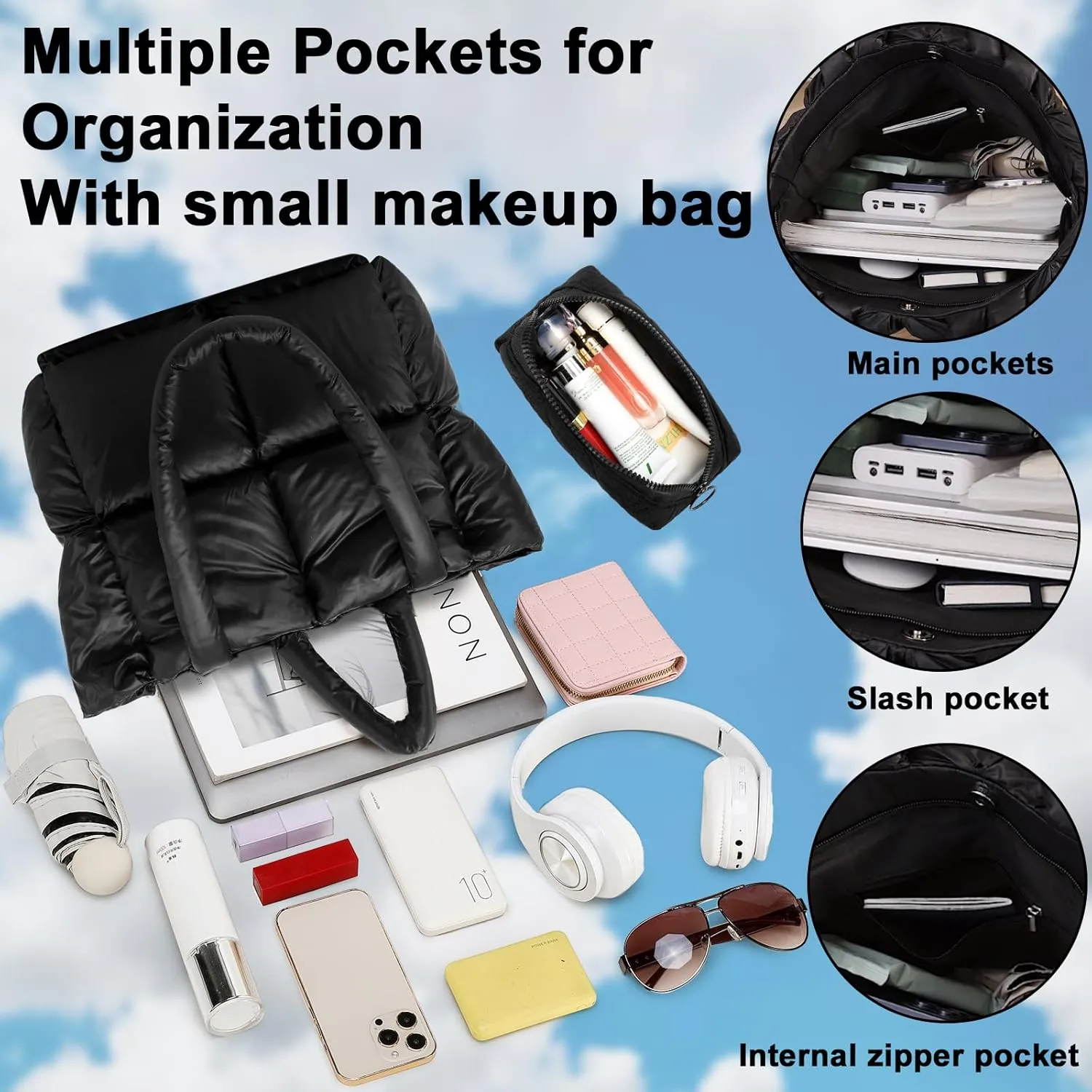 Puffer Tote Bag, Quilted Puffy Purse, Cute Padded Winter Shoulder Bags, Lightweight Down Handbag for Women Work Travel